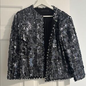 Zara Black and Silver Sequin Blazer size L